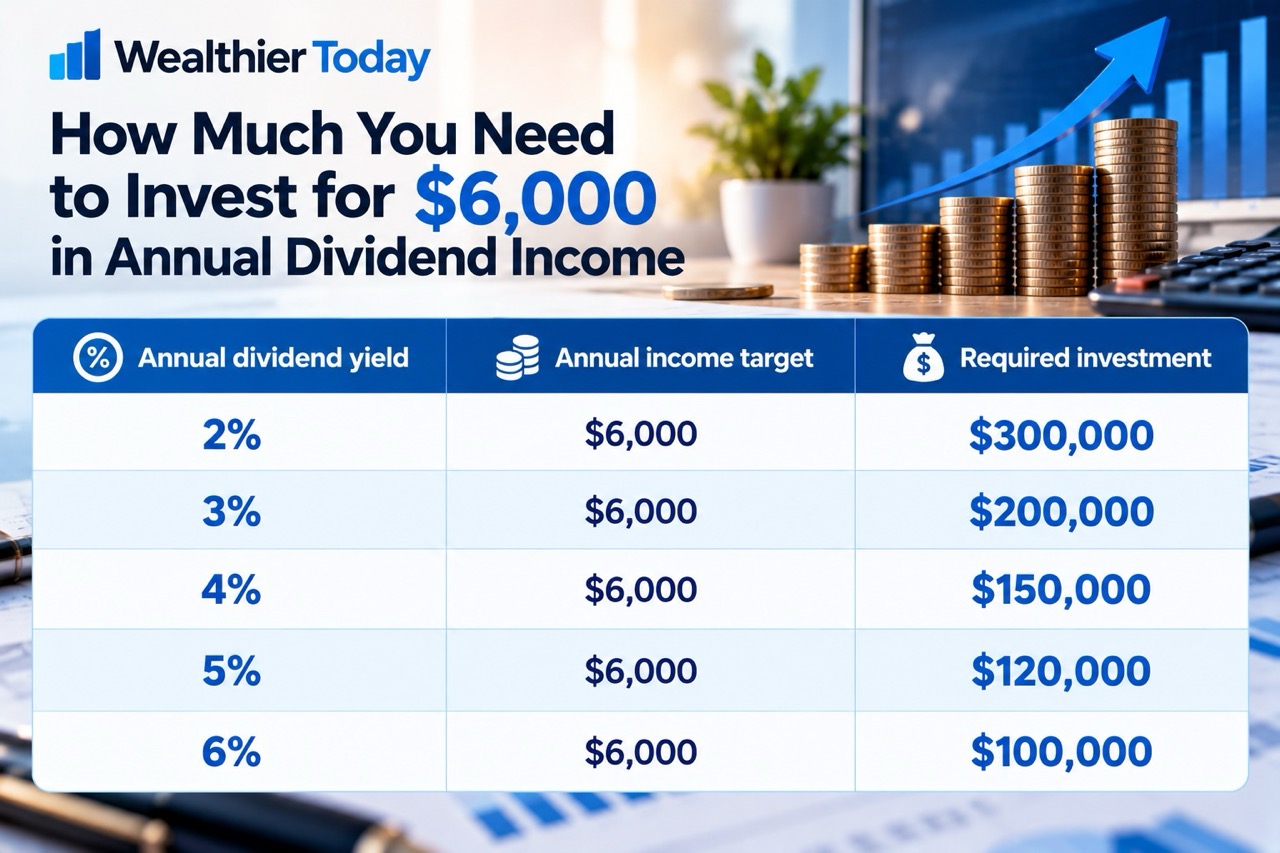 how much to invest to earn $500 a month and $6,000 a year in dividends at different percentages Chart showing how much to invest to earn $500 a month and $6,000 a year in dividends at different percentages
