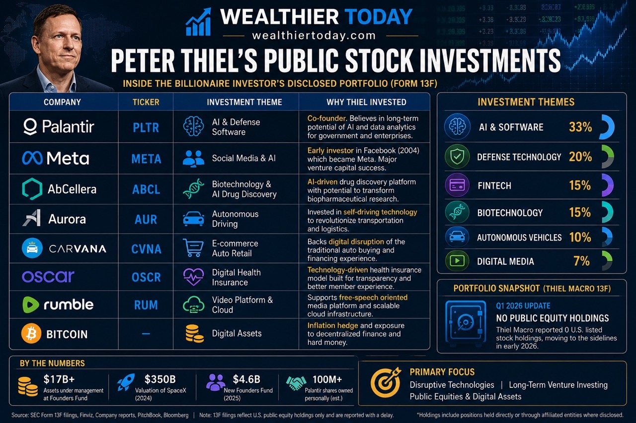 Every Stock Peter Thiel Has Invested In Chart showing all the stocks that Peter Thiel has invested in