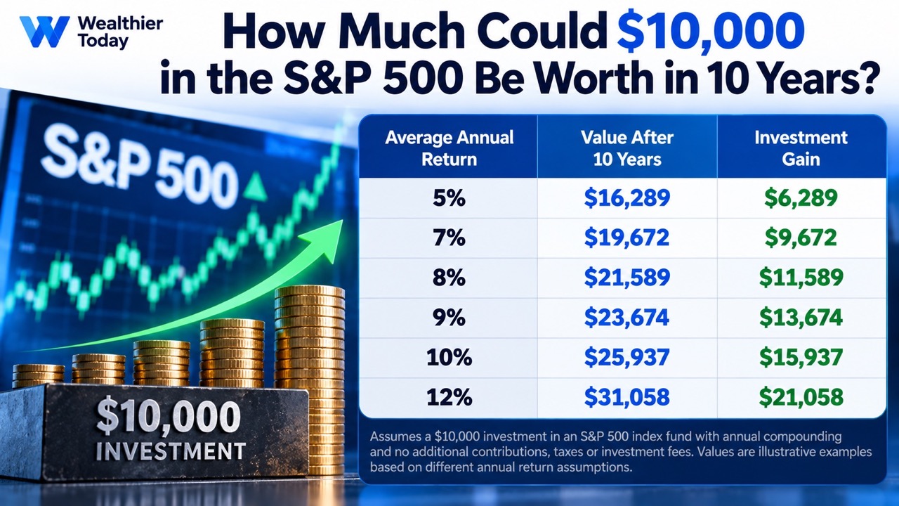 Chart showing S&P returns on $10,000 based on different annual % returns