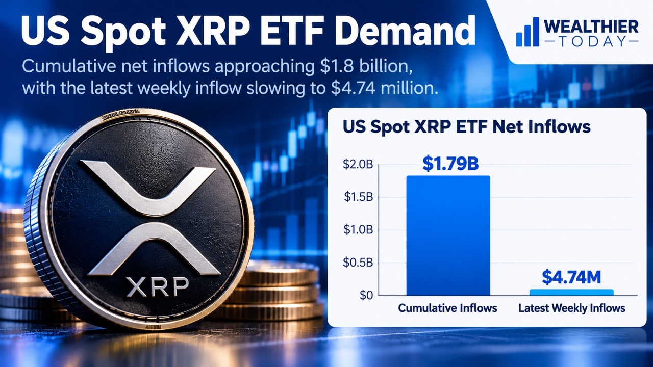 US spot XRP ETF net flows, weekly and cumulative Chart showing US spot XRP ETF net flows, weekly and cumulative